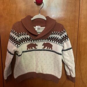 🎉HP🎉18-24 Months Janie and Jack Brown White Knit Bear Themed Shawl Neck Sweater